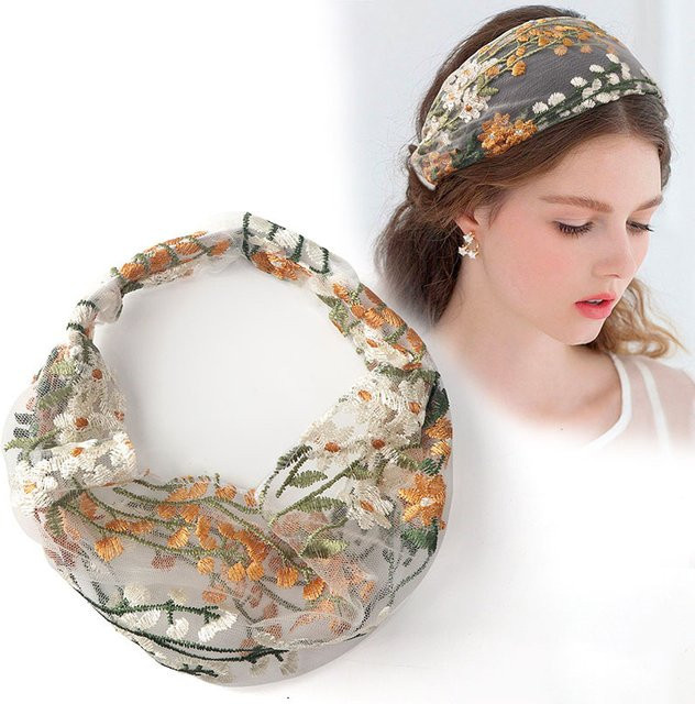 FORWOT Haarbänder, Stickerei Spitze Blume, Chiffon, Damen - Bild 1