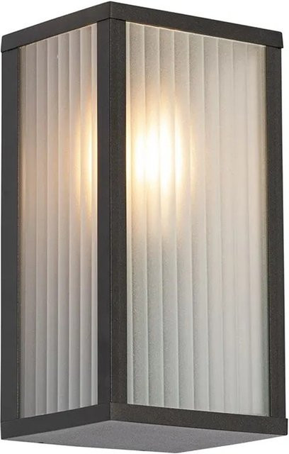 QAZQA Außenwandleuchte Charlois in Schwarz aus Aluminium mit geripptem Glas, IP44, dimmbar, E27 für Garten, Balkon und Terrasse - Bild 1