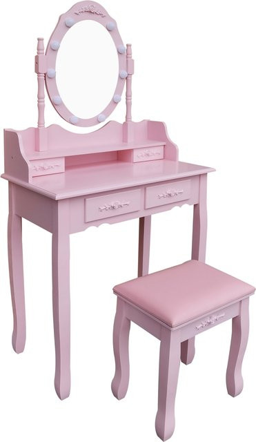 HOME DELUXE Schminktisch ROSY mit Hollywood LED-Spiegel in Pink aus lackiertem MDF Holz - Bild 1