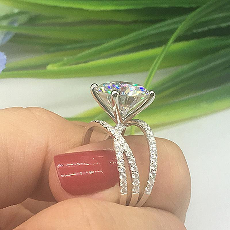 YIRAN Jewelry Ring, 4 Krallen, Weiß, Zirkonia, Damen, Verlobung, Hochzeit - Bild 1