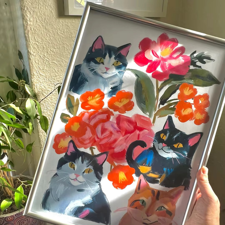 SHENCHEN Blumenkatzen Poster mit floralem Katzenmotiv in Mehrfarben - Bild 3