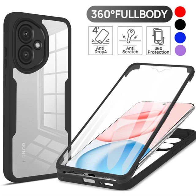 3in1 360 Grad Displayschutzfolie und stoßfeste Schutzhülle für Honor 400 Pro Lite Smart X6C X7D in Transparent, HD Schutzfolie aus PC und TPU für 4G und 5G - Bild 1