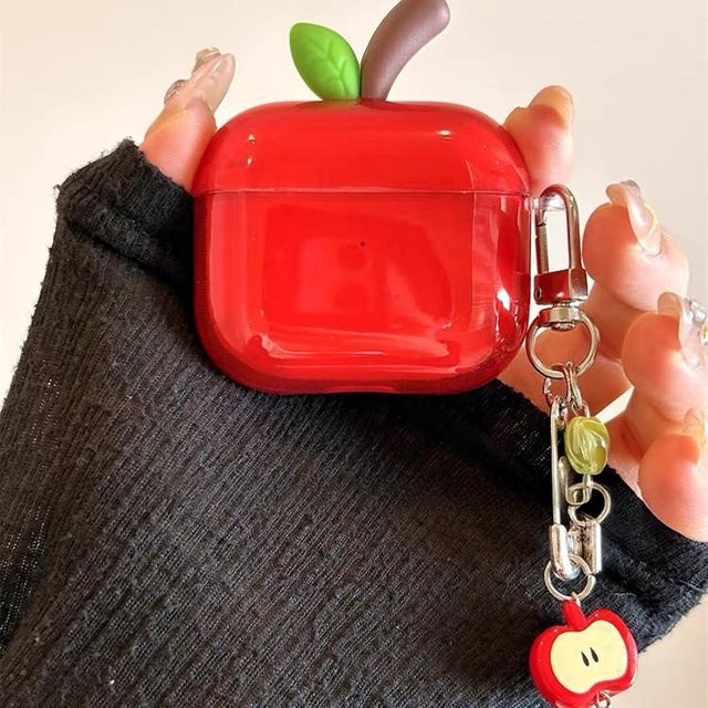 Silikon Kopfhörerhülle mit süßem rotem Frucht-Design für Apple AirPods 4, 3, 2 und Pro 2. Generation in Rot - Bild 1