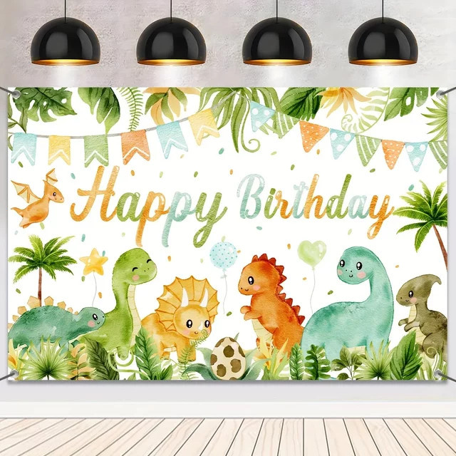 OURFETE Dinosaurier Geburtstagshintergrund aus Textil, bunter Partydekor für Kinder, Breite: 110 cm, Höhe: 110 cm - Bild 1