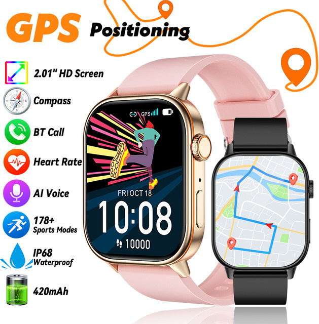 LIGE Smartwatch für Android und iOS mit 2,01 Zoll HD-Bildschirm, GPS, Herzfrequenzmessung, Bluetooth-Anruffunktion, Kompass und IP68 Wasserdichtigkeit in Pink - Bild 1