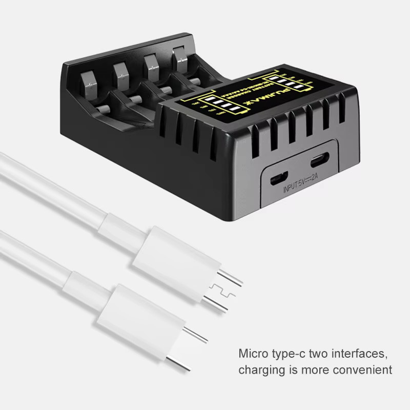 VORTNGLE AA/AAA-Batterieladegerät mit 4 Steckplätzen, intelligentes LED-Display und USB-C Anschluss, Schwarz - Bild 3