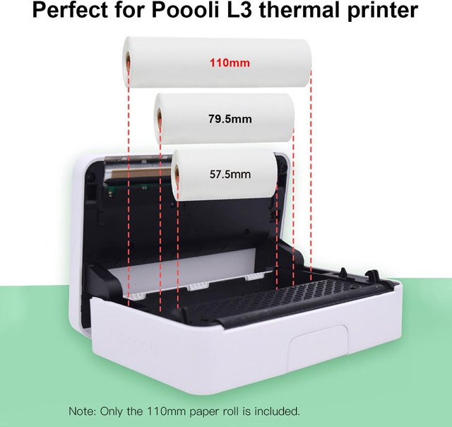 Poooli Thermopapierrolle weiß, BPA-frei, B: 110 mm, T: 30 mm, passend für Poooli L3 Portable - Bild 1