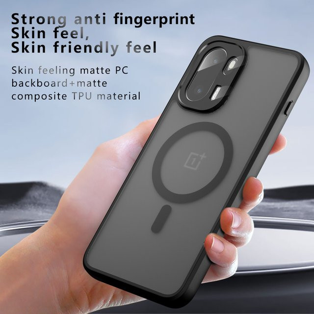 MagSafe Magnetische Acryl-Matte Handyhülle für OnePlus ACE 6, ACE 6T und 15R in Transparent/Schwarz, Stoßfeste Schutzhülle - Bild 1