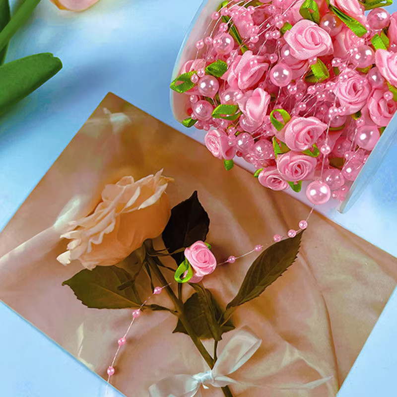 Rosa Rosen-Perlen-Blatt-Girlande aus Kunststoff für Hochzeit, Party und Heimdekoration, Länge: 2 m - Bild 3