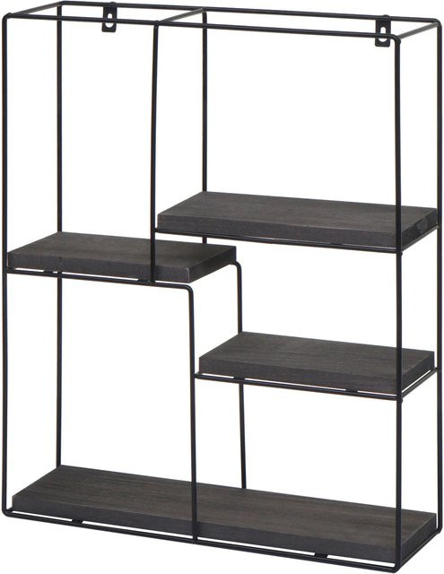 BERLINLODGE Wandregal im Industrial Design aus Metall und Paulowniaholz, Grau, H x B x T: 51 x 40 x 11 cm - Bild 1