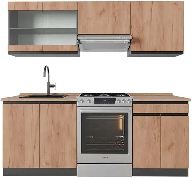Vicco R-Line Küchenzeile Goldkraft Eiche und Anthrazit, Breite: 200 cm - Bild 1