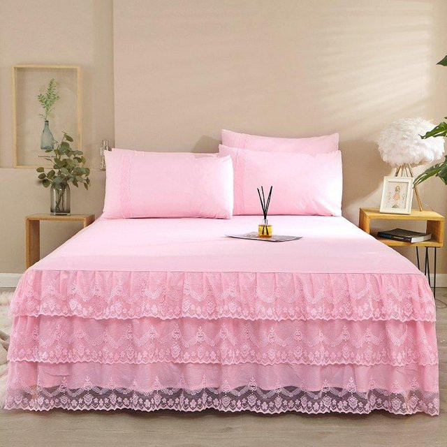 Super Six 3-teiliges Bettwäsche-Set mit Rüschen und Spitze in Pink, Material Mikrofaser, Pillowcase Breite: 48 cm, Länge: 72 cm - Bild 1