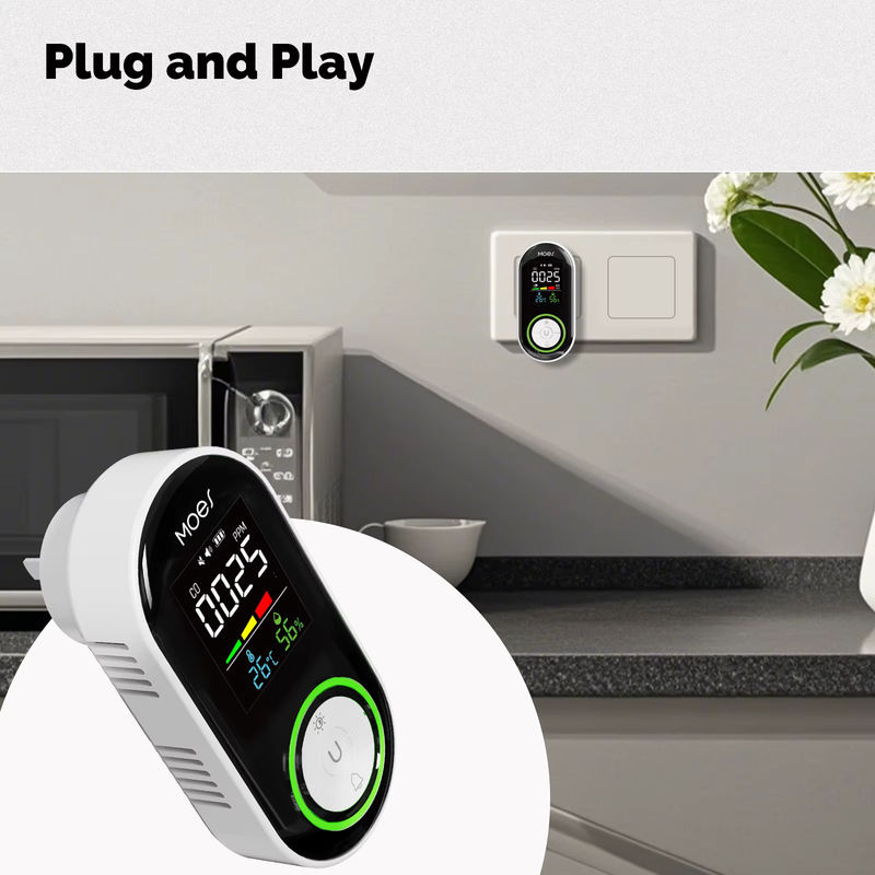 MOES Gas- und Rauchmelder mit Kohlenmonoxidsensor, Plug-in Warnmelder mit LED-Anzeige, Temperatur und Luftfeuchtigkeit, Farbe: Weiß - Bild 5