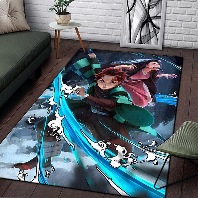 Demon Slayer Teppich von YangJOJO in Schwarz und Multicolour, weicher Flächenteppich für Wohnzimmer und Schlafzimmer, B/T: 160 x 200 cm - Bild 1