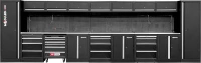 KS Tools Werkstattwagen Var.2 aus Edelstahl und MDF in Schwarz mit Pegboard, 7 LED und Steckdosenleiste inklusive USB-A/C Anschlüssen, abschließbar - Bild 1