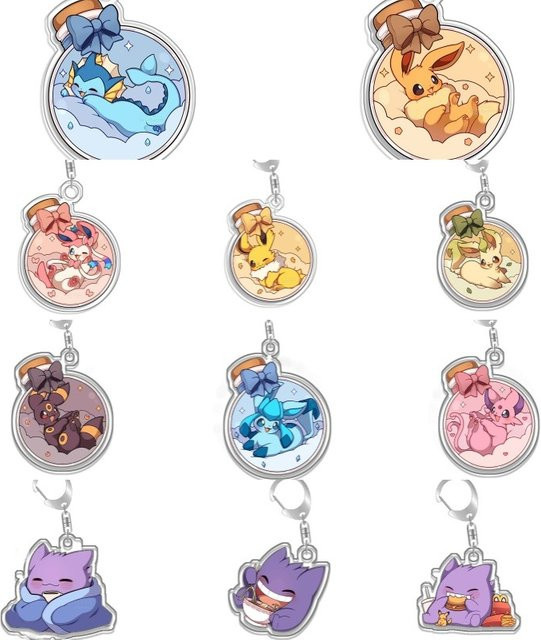 Bandai Schlüsselanhänger Pokemon Vaporeon Sylveon Espeon Eevee Gengar, Acryl - Bild 1
