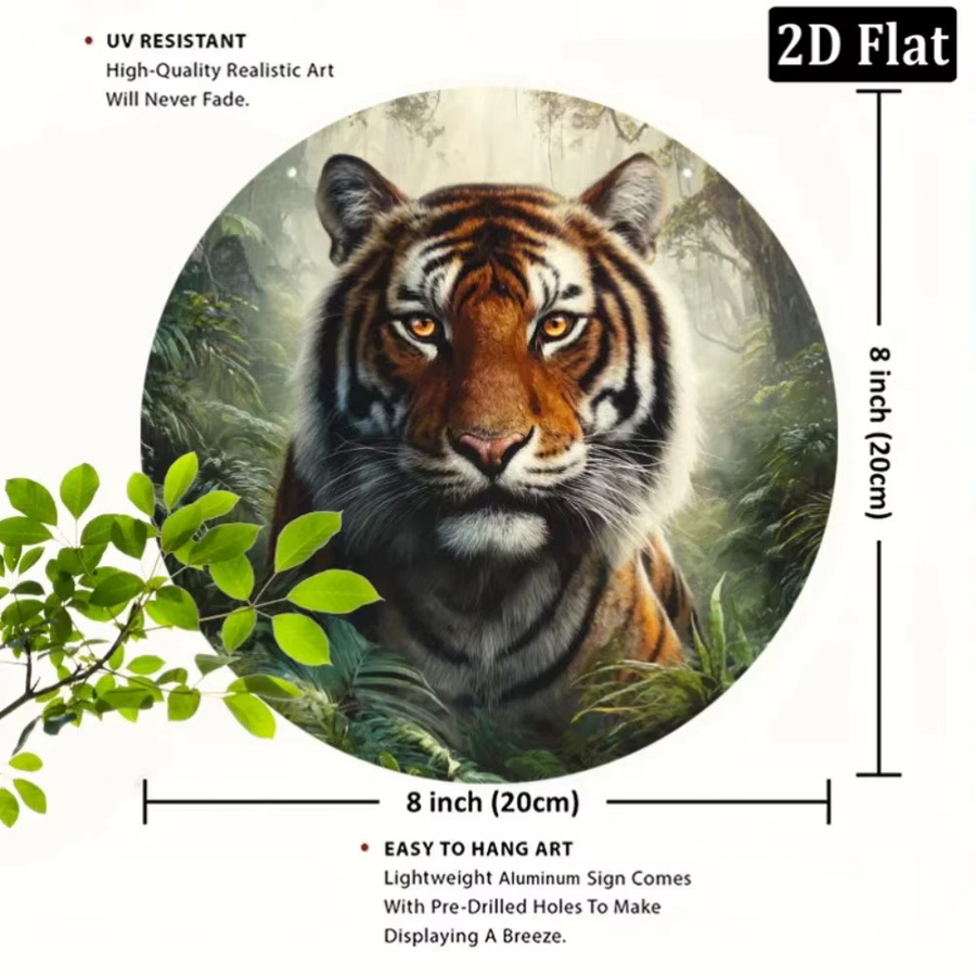 CIFBUY Tiger Willkommensschild aus Aluminium-Metall, Modernes Wanddekor mit Animal-Print für Innen und Außen, B/H: 20,32 x 20,32 cm, Mehrfarbig - Bild 2