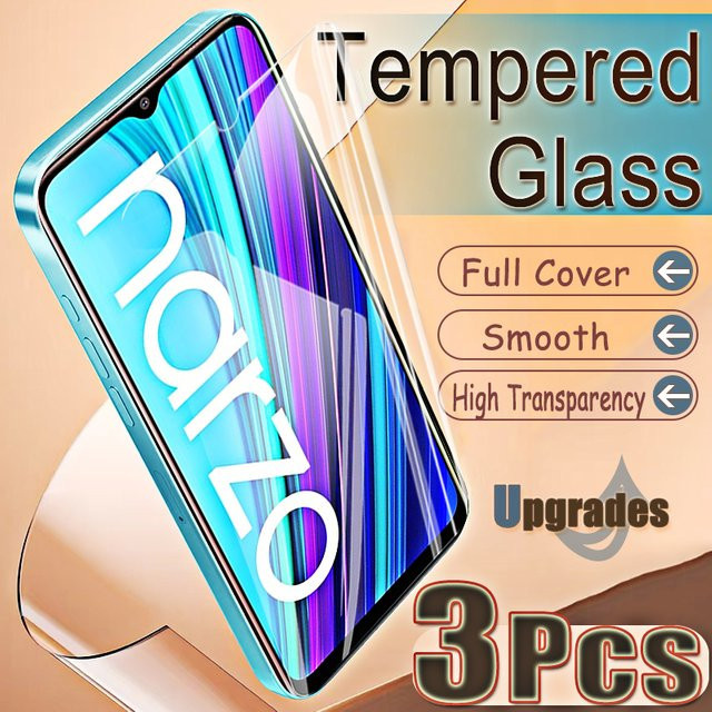 3er-Pack Gehärtetes Glas als Displayschutz für Realme Narzo 30A, Transparent, Anti-Explosion und Fingerabdruck-Entsperrung kompatibel - Bild 1