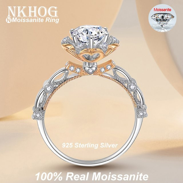 Nkhog Ring, 925 Silber, Roségold, Moissanite, Damen, Verlobung - Bild 1