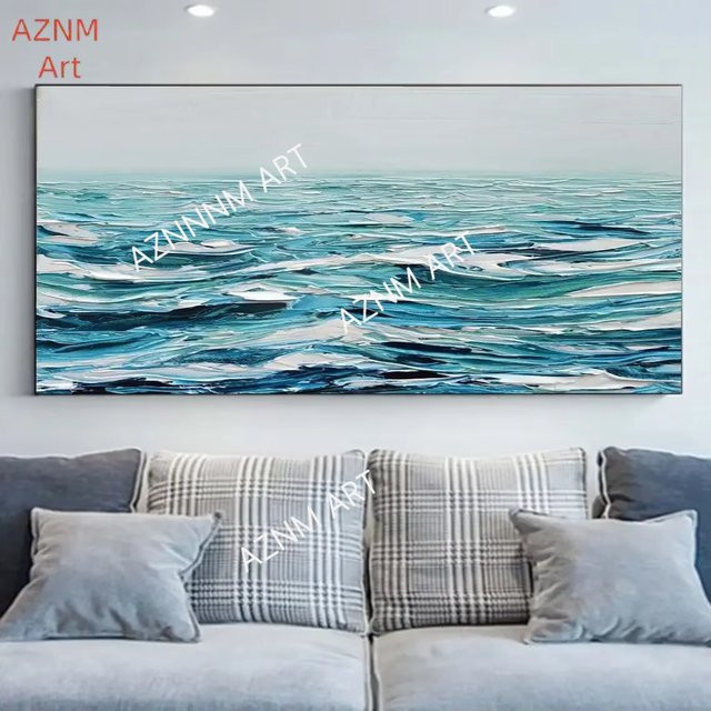 AZNM Leinwandmalerei Blau Ozean Abstrakte Wandkunst mit Naturmotiv - Bild 1