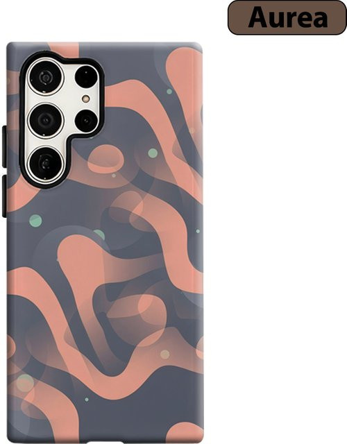 Stoßfeste Doppelschicht Handyhülle mit Wellen-Design für Samsung Galaxy S25 Ultra, S24 und S23 Ultra Plus in Rosa-Braun - Bild 1