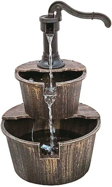 DELUKE Brunnen Johann in Holzoptik aus Kunststoff, Farbe Bronze, H x B x T: 68 x 41,5 x 41,5 cm, Gartendeko und Teichdeko - Bild 1