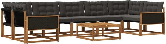 vidaXL Outdoor-Sofagarnitur aus Akazienholz und Textilene mit 8 Kissen in Natur und Schwarz - Bild 1