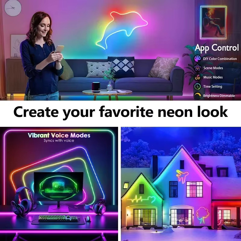 LeiiGeeGo RGB Neon-LED-Streifenlicht, DC 24V, wasserdicht, Multicolor, Bluetooth-App-Steuerung, flexibles Silikon-Neon-Seilband für Outdoor und Party - Bild 6