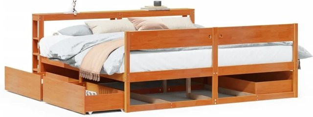 vidaXL Massivholzbett aus Kiefernholz in Braun, rustikales Bett mit Schubladen, B/T/H: 180 x 200 cm - Bild 1