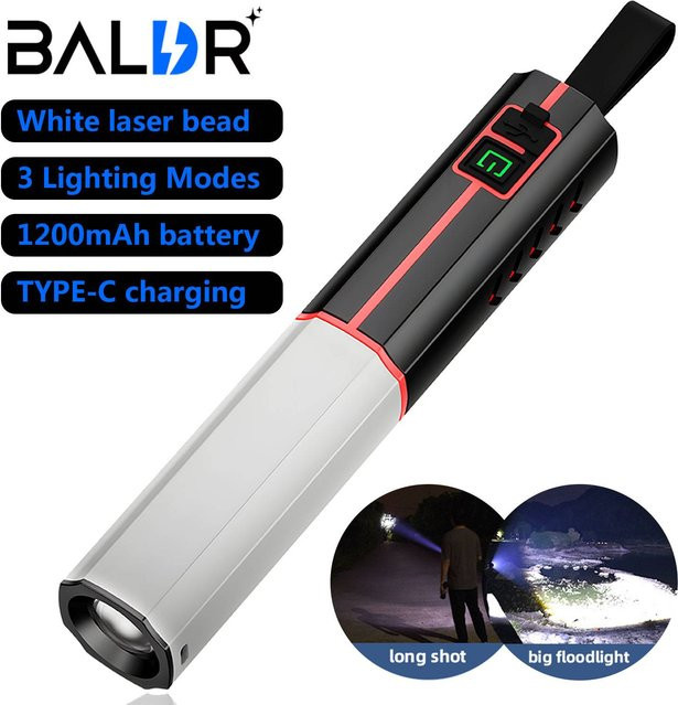 BALDR AH29 LED Taschenlampe wiederaufladbar mit Zoom und großer Reichweite in Schwarz - Bild 1