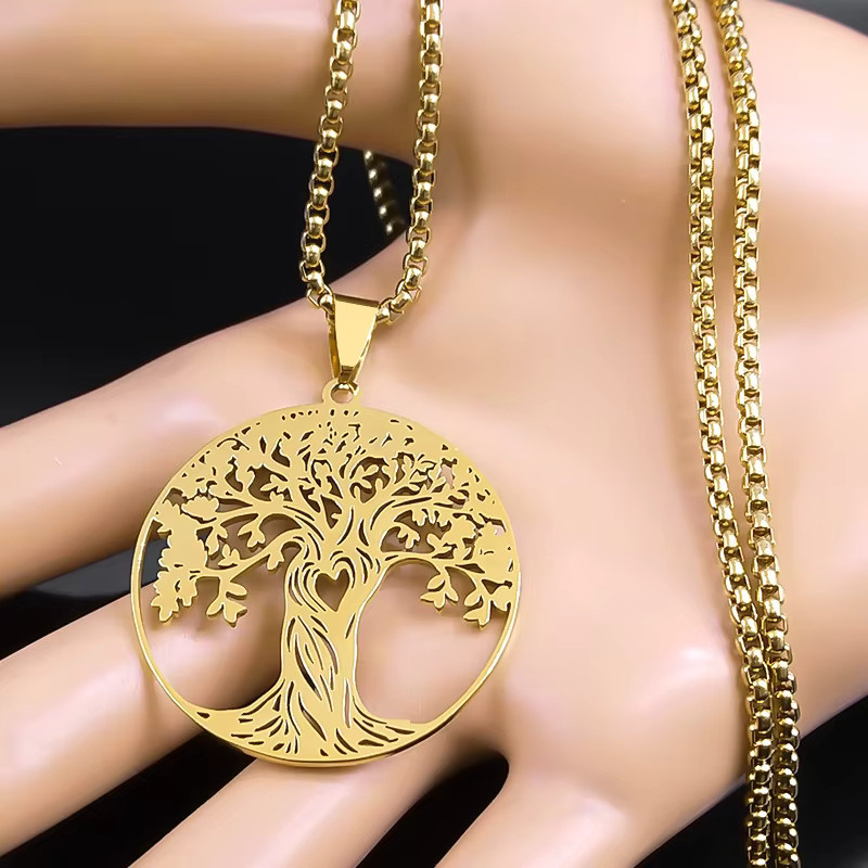 AFAWA Halskette Baum des Lebens, Edelstahl, Gold, Unisex - Bild 3