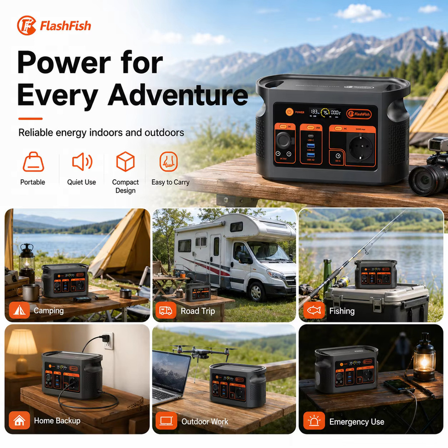Tragbare Powerstation FlashFish E103 in Schwarz mit 300W, 179,2Wh, Reine Sinuswelle, 230V und 60W PD für Camping, Reisen und Notfälle - Bild 3