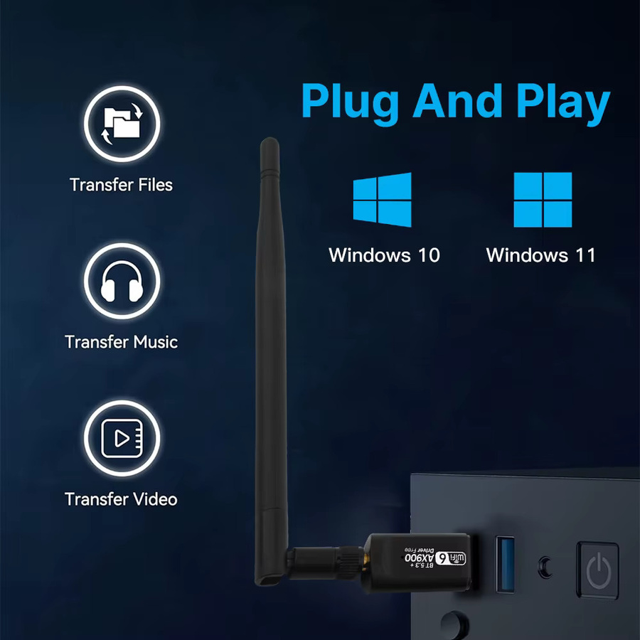 Fenvi WiFi 6 AX900 USB WLAN-Adapter mit Bluetooth 5.3, Dual-Band 2,4G/5GHz, Schwarz - Bild 5