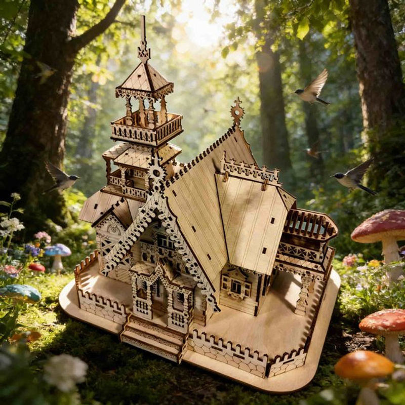 3D Holzhaus Puzzle DIY Miniaturbausatz von Wucifang Bags in Weiß - Bild 1
