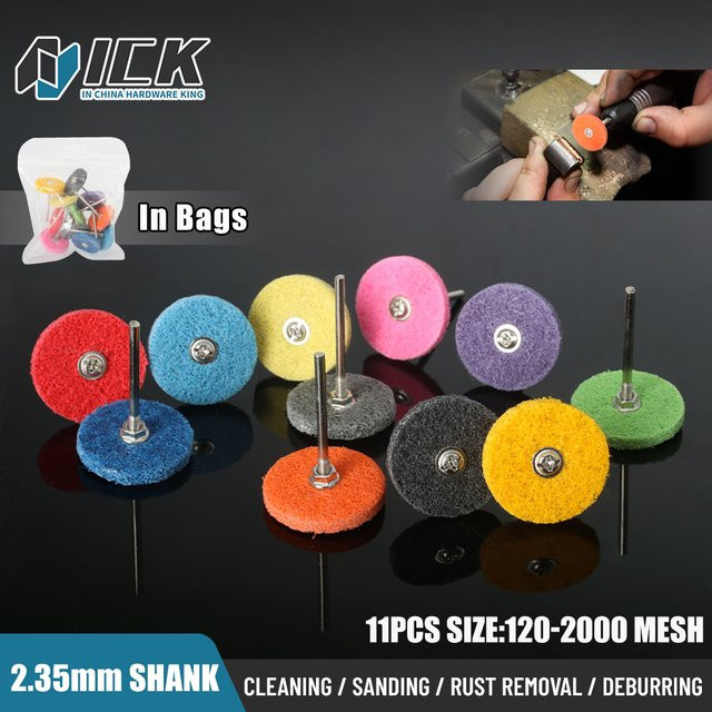 XMSJ Schleif-Polierscheiben-Set, 11-teilig, Schaft 3/32–2,35 mm, Multicolor, zum Schleifen, Polieren und Entgraten von Metall, Holz und Stein - Bild 1