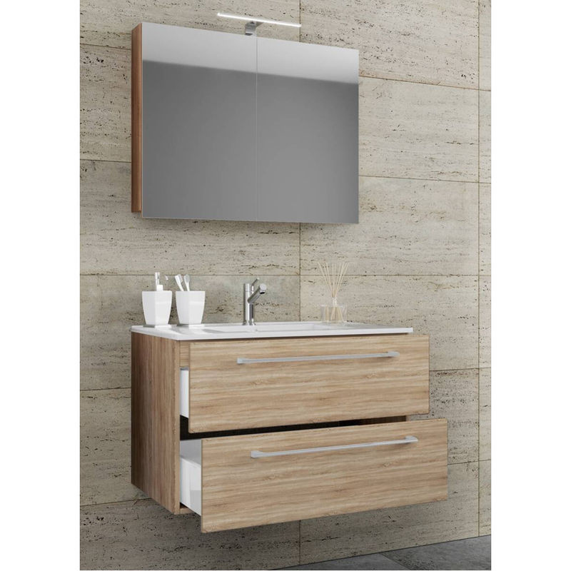 VCM 3-tlg. Badmöbel Set Badinos in Eiche, bestehend aus Waschbecken, Unterschrank mit zwei Schubladen und Spiegelschrank, Wandmontage, B/T/H: 80 x 46 x 50 cm - Bild 2