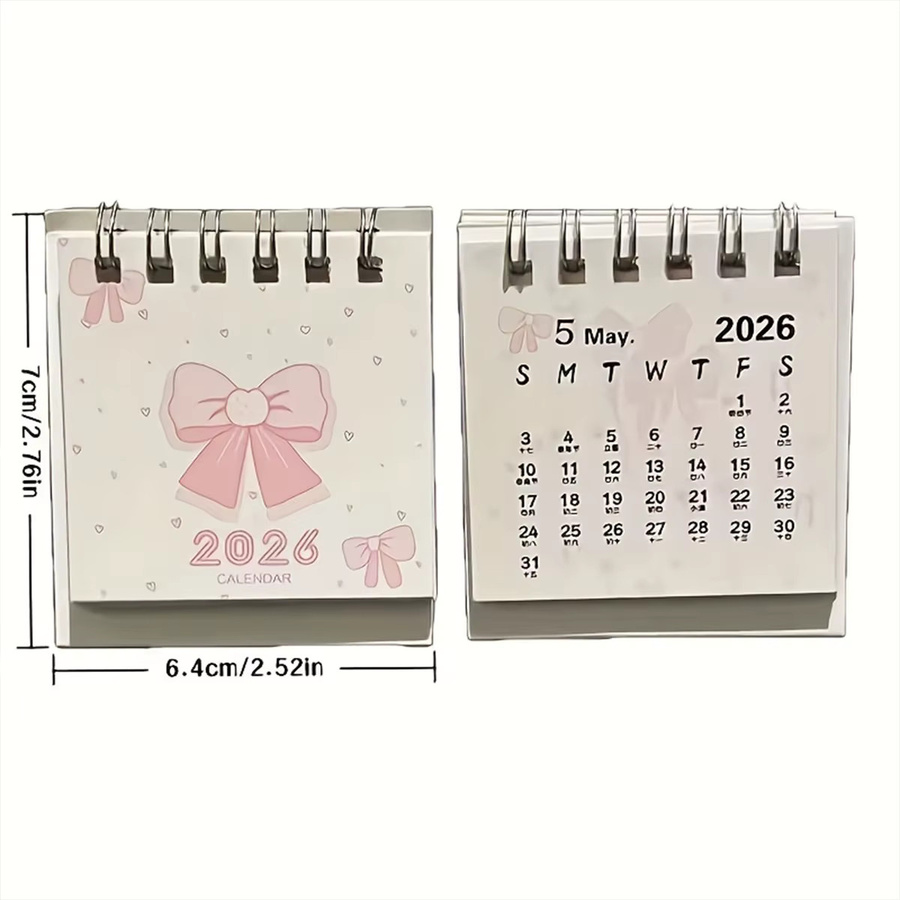 Tischkalender 2026 mit rosa Schleife aus Papier für Büro und Zuhause - Bild 2