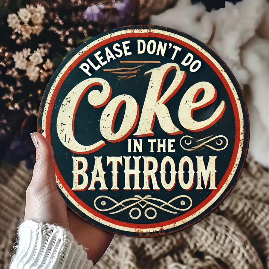 Potdemiel Wandkunstschild im Vintage-Stil aus Metall, bitte nicht im Badezimmer zu Cola, quadratisch, Mehrfarbig, B/H: 20,3 x 20,3 cm - Bild 5