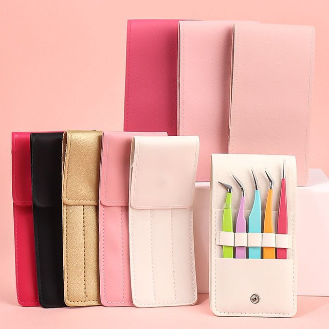 myaokue-up Augenbrauen Pinzette mit PU Leder Schutzhülle, 5-teilig, Light Pink - Bild 1