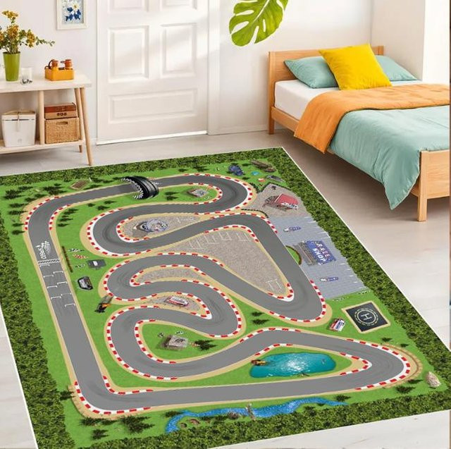 Lodestar Rennstrecken-Teppich mit 3D-Straßenmotiv und rutschfester Unterseite, B/T: 120 x 80 cm, Mehrfarbig - Bild 1