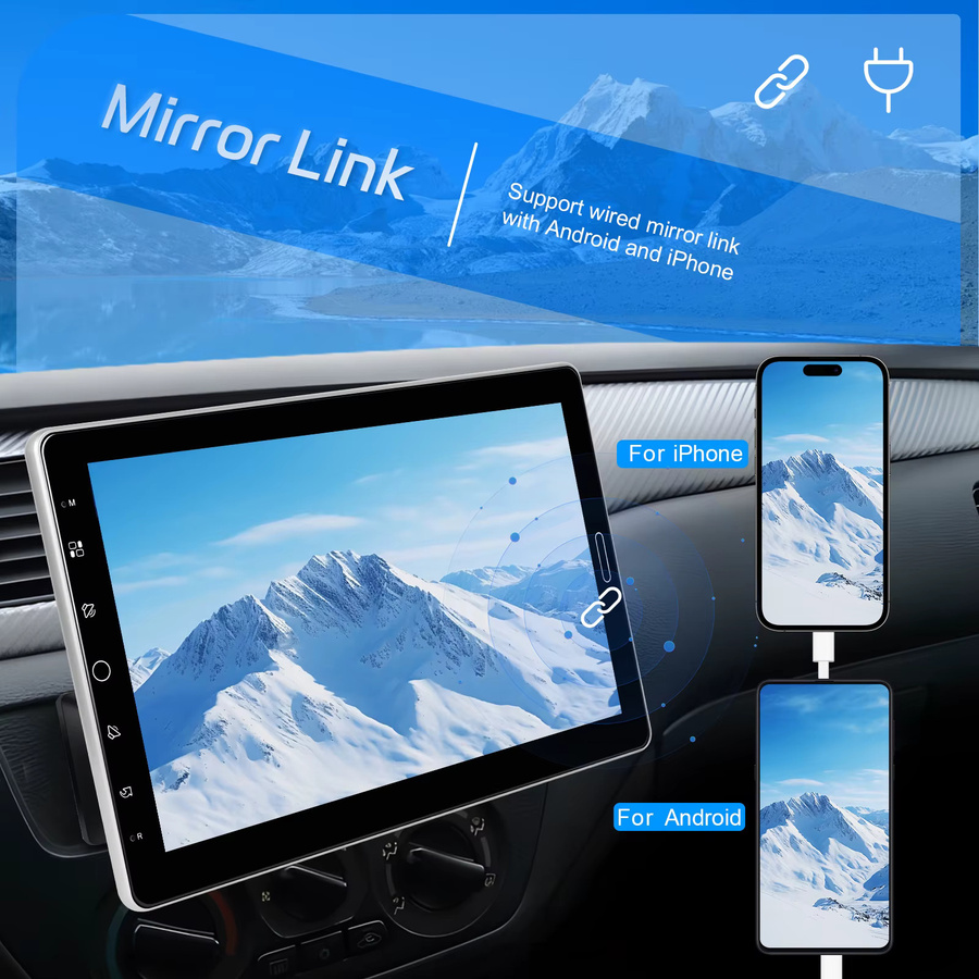 Podofo 1Din 10,1 Zoll Autoradio in Schwarz mit Carplay, Android Auto, Mirror Link, GPS-Navigation, Bluetooth, FM-Radio, USB und EQ - Bild 2