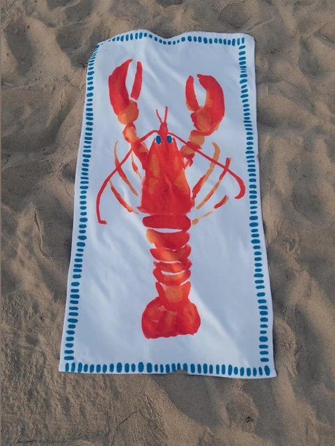 JMG Household Supplies Strandtuch Aquarell Roter Hummer, Mikrofaser Saugfähig und Schnelltrocknend, B/B: 70 x 140 cm, Rot und Blau - Bild 1