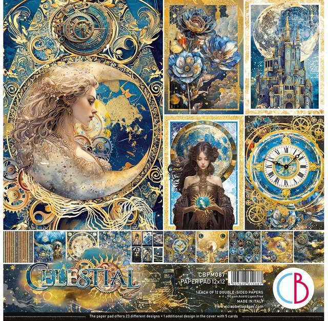Scrapbook-Papier Celestial in Blau und Gold, B/B: 30,5 x 30,5 cm - Bild 1