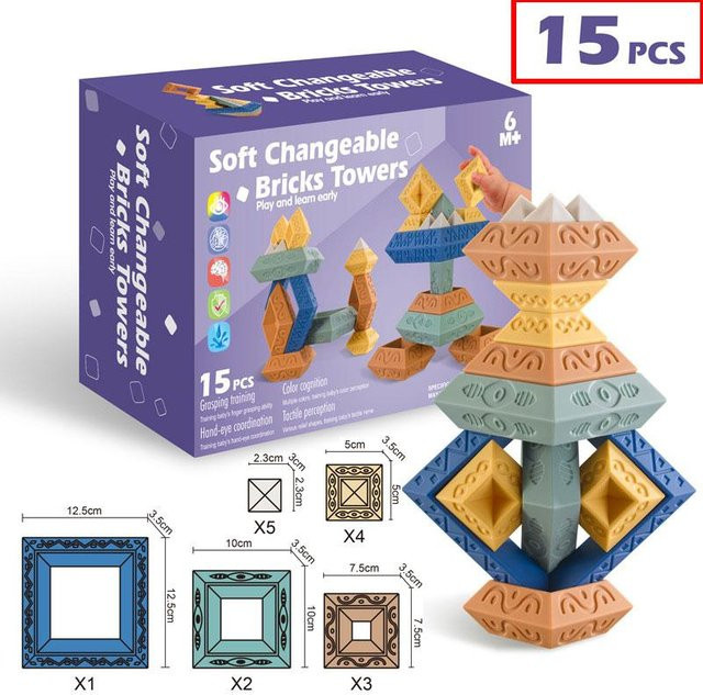 Kinder Pyramide Bausteine Montessori, Regenbogen, Lernspielzeug, ab 3 Jahre - Bild 1