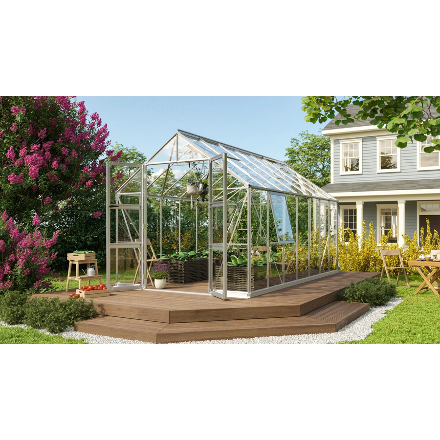Vitavia Gewächshaus Olymp 11500 mit Fundament und Regenrinnen aus eloxiertem Aluminium und Sicherheitsglas in Silber für deine Pflanzenzucht im Garten - Bild 2