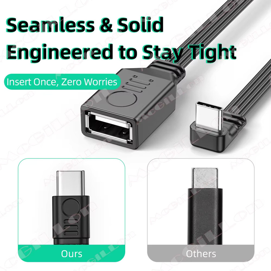 MCGILLON OTG USB Typ-C Adapterkabel USB 2.0 auf Typ-C mit 480 Mbps, 90 Grad gebogen, Schwarz - Bild 2