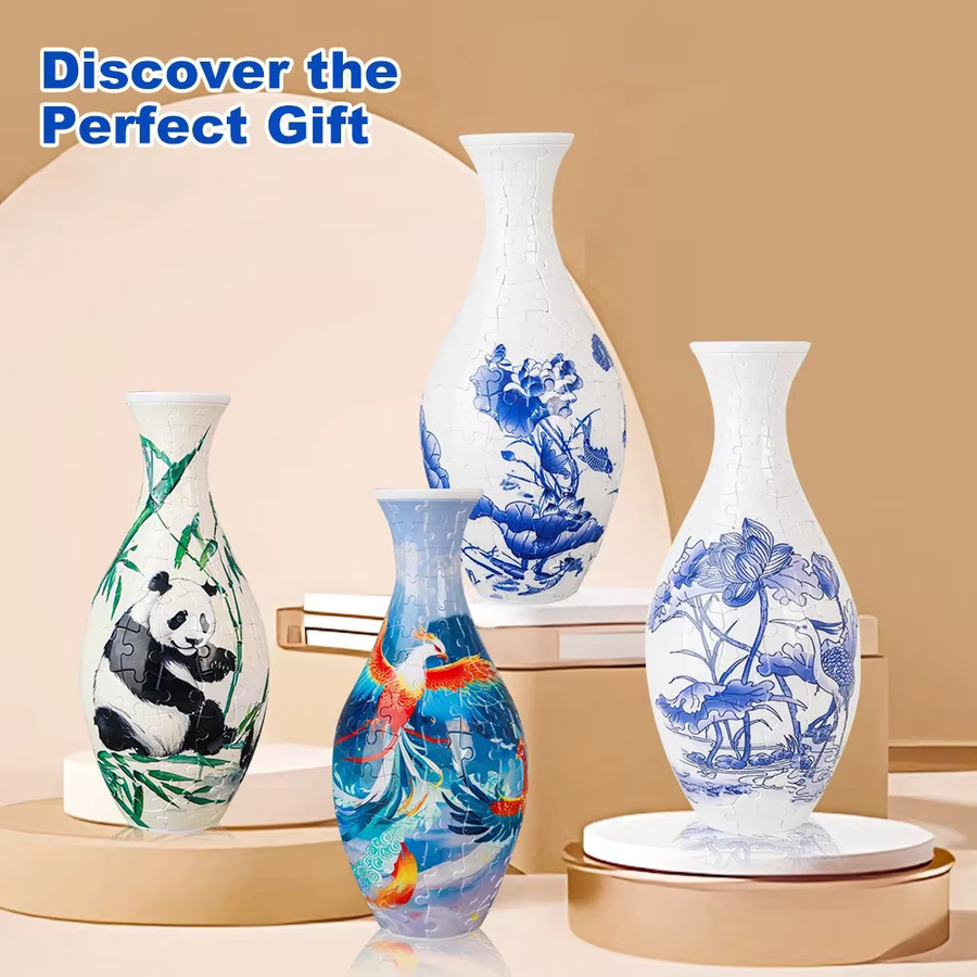 CONUSEA 3D Blume Puzzle Vase DIY Montage Ziegel im chinesischen Stil als Montessori Spielzeug für Kinder und florale Dekoration - Bild 3