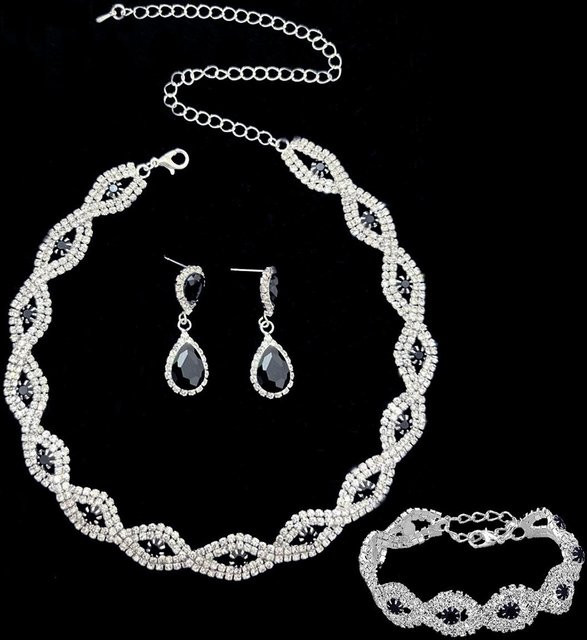 Schmuck-Set Halskette, Armband, Ohrringe, Kupfer, Zirkonia, Kristall, Damen - Bild 1