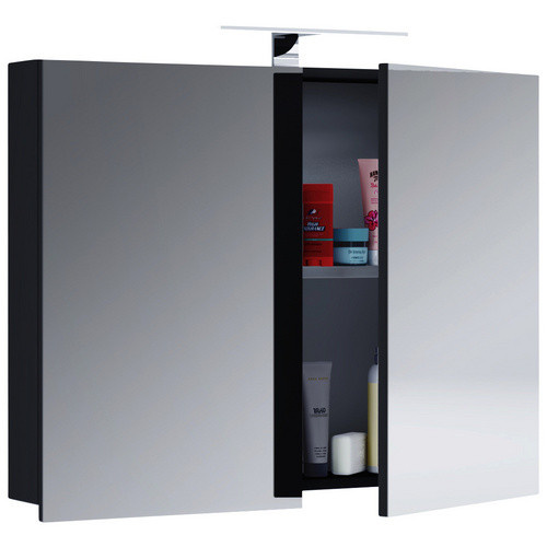 VCM Spiegelschrank für das Badezimmer in Schwarz mit LED-Beleuchtung und internen Regalen, B/H/T: 80 x 62 x 12 cm - Bild 2
