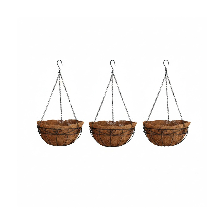 Relaxdays Blumenampel aus Metall mit Kokoseinlagen in Braun, 3-teilig, Höhe: 65 cm, Breite: 35 cm, Tiefe: 35 cm - Bild 2